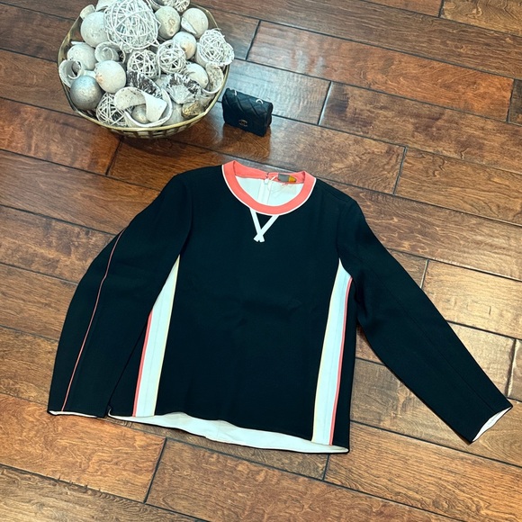 Fendi Silk Blend Black Long Sleeve with Red and White Accents Blouse SZ 38 - Picture 3 of 7